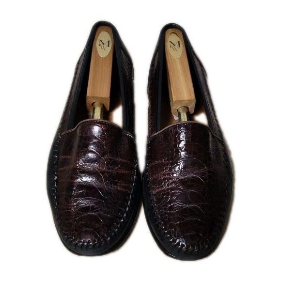 Belvedere Florence Brown Woven Leather Crocodile Toe Vamp Shoes Men's Size 9 M - Picture 2 of 9